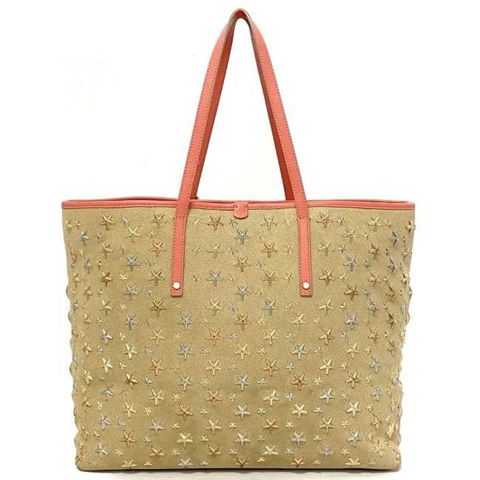 (Good) Bag Star Choo Leather Canvas Pre-Owned Silver Jimmy Sarah Studs Beige Women's Tote Pink
