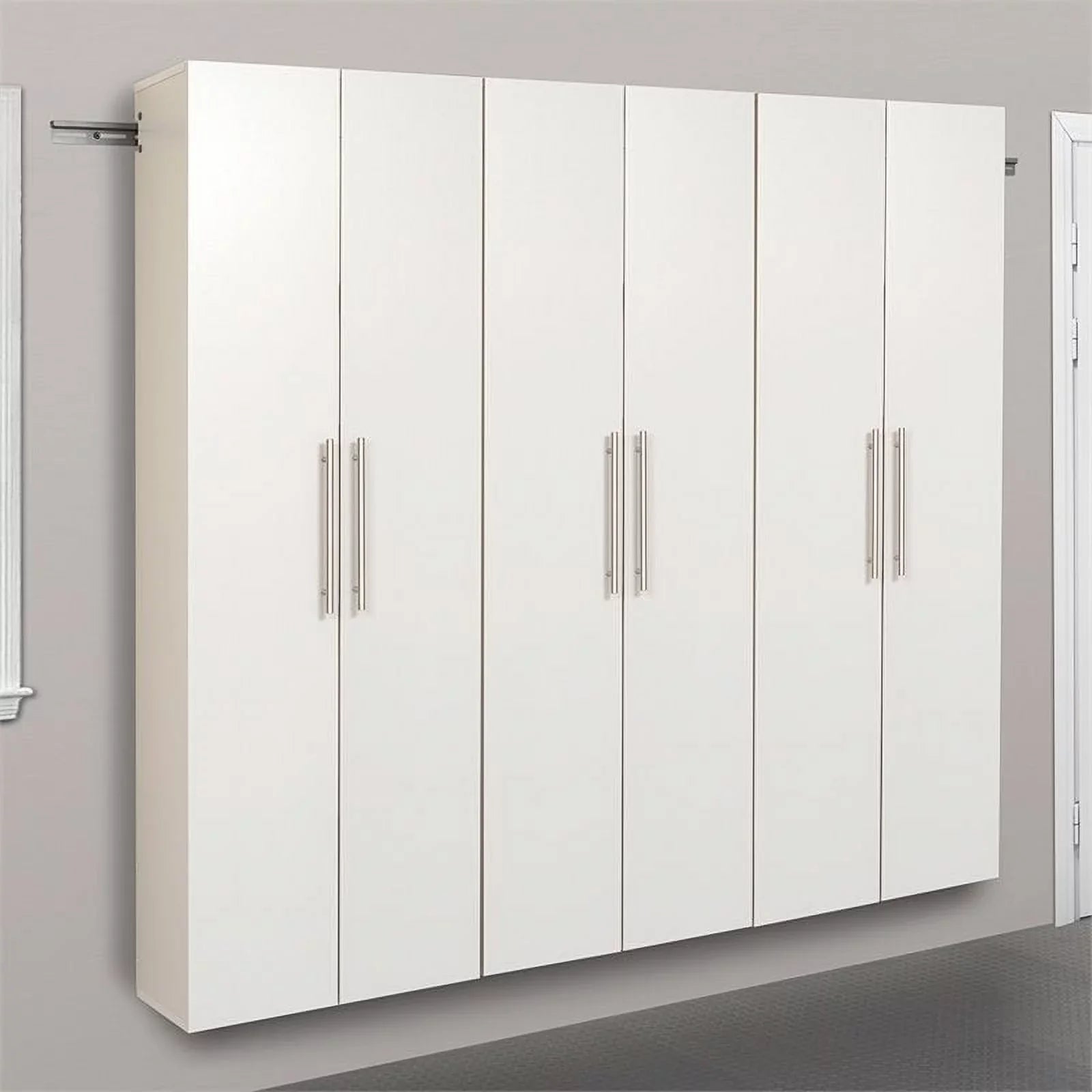 72" Garage Piece Wall Cabinet Row Large in Pemberly White Set Mounted 3