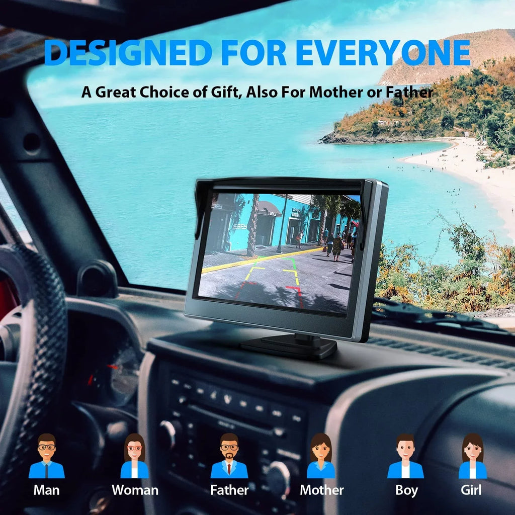 Minivan View Reverse Backup Rear with 5'' Car Camera Car Vision A5i Monitor eRapta Night Trailer Waterproof Backup Truck for IP69 Camera Plate License
