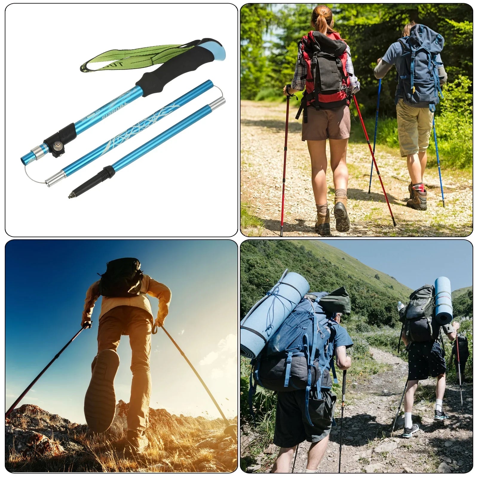 Inch Uxcell with 2 Pole Hiking Basket, Poles, 51 Blue Mud Trekking Collapsible Pack