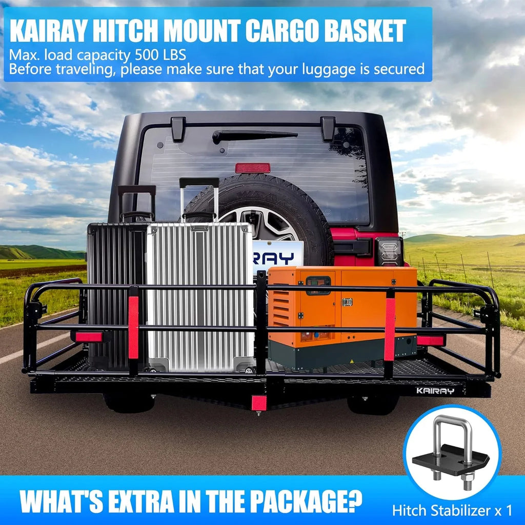 for 14.4" Lbs Heavy Car SUV Traveling Receiver Carrier Basket WAGEE 24" Rear x 500 Luggage Cargo Hitch Duty Folding Camping 60" x Cargo Mount Fits Rack 2"