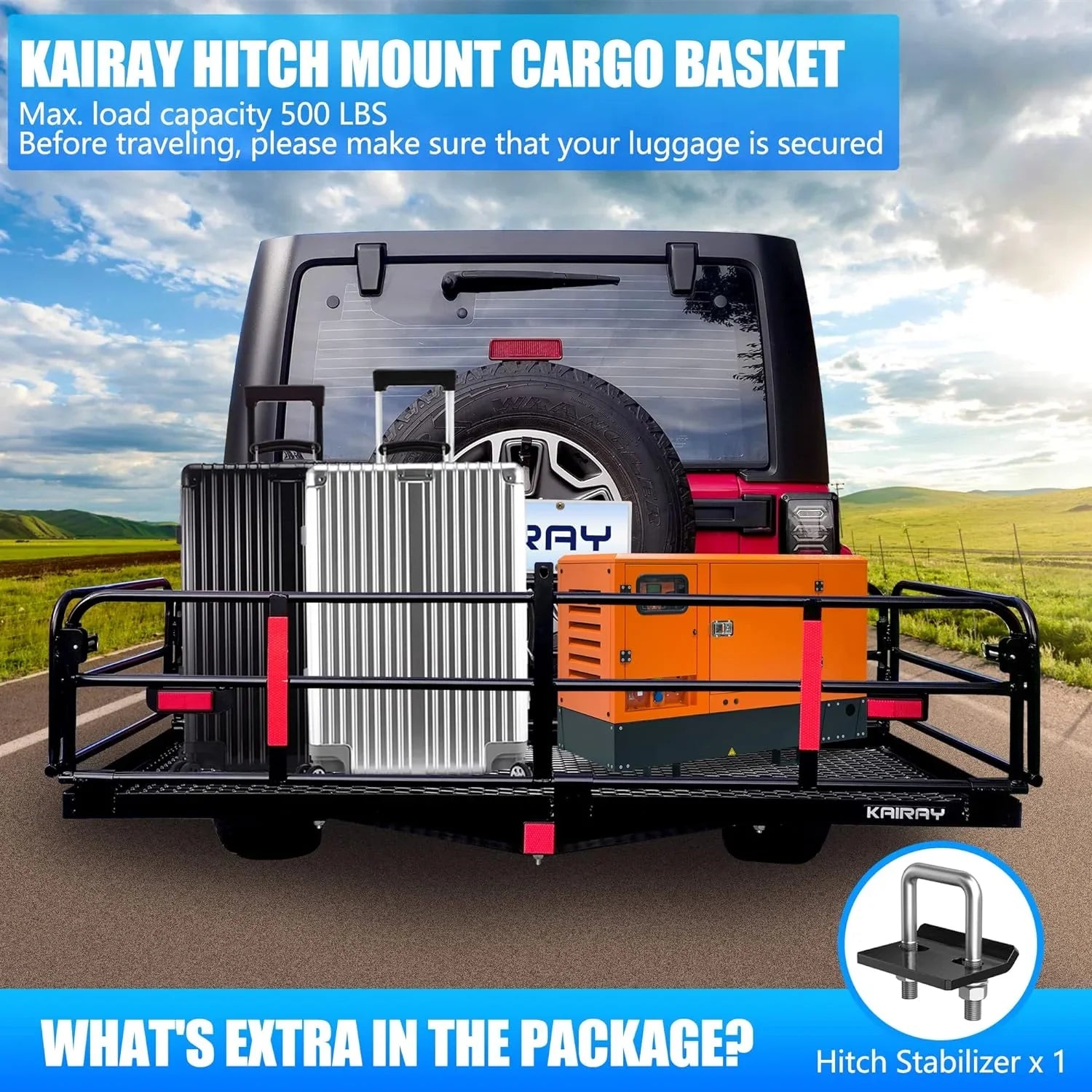 for 14.4" Lbs Heavy Car SUV Traveling Receiver Carrier Basket WAGEE 24" Rear x 500 Luggage Cargo Hitch Duty Folding Camping 60" x Cargo Mount Fits Rack 2"