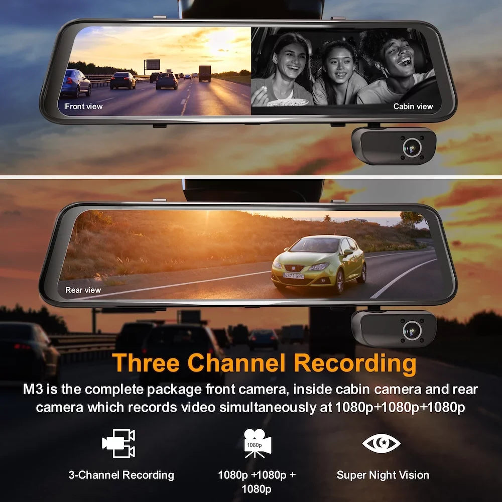Mirror 1080p Dash Rexing BSD GPS with Cam 3-Channel Smart M3