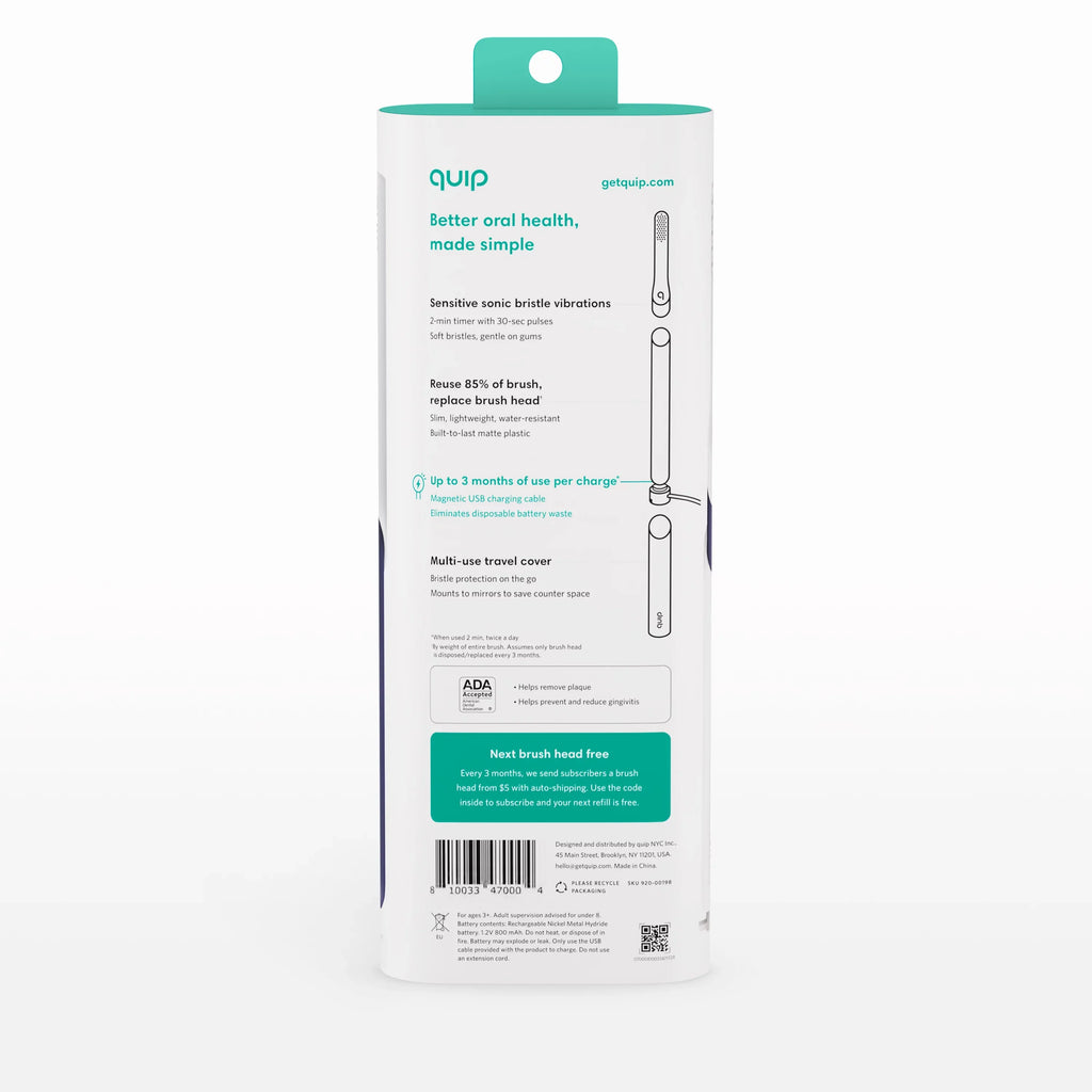 Electric Toothbrush Adult Full Head, Midnight Quip Rechargeable