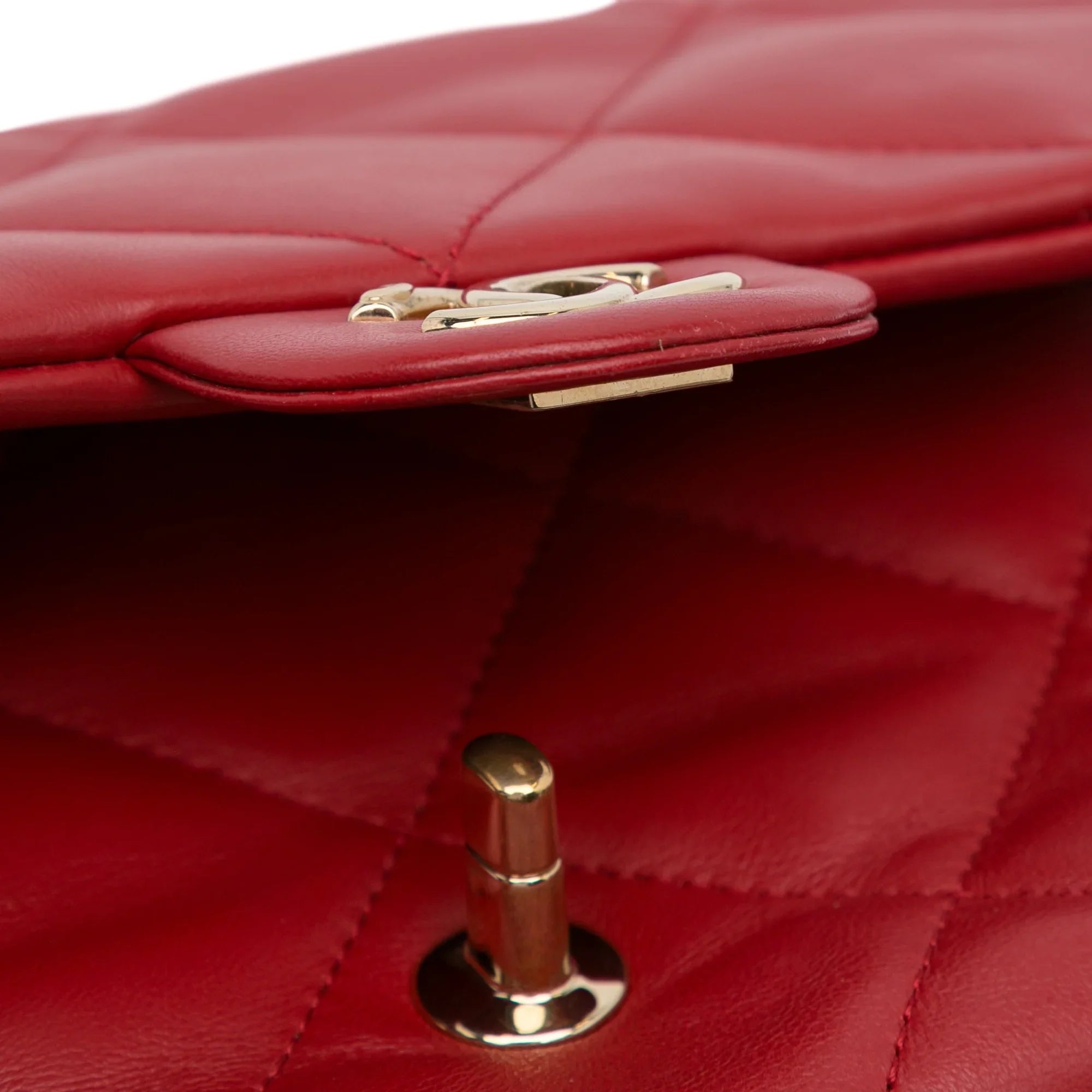 Bag Satchel Unisex Easy Pre-Owned Lambskin Carry (Good) Flap Authenticated Small Leather Chanel Red