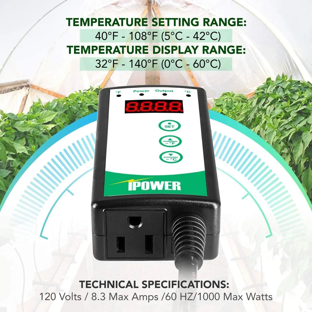 Pad, Controller Plant Fahrenheit Combo 40-108 Hydroponic Heat Thermostat Starting Warm Mat Kit Digital Seeding iPower Degrees and