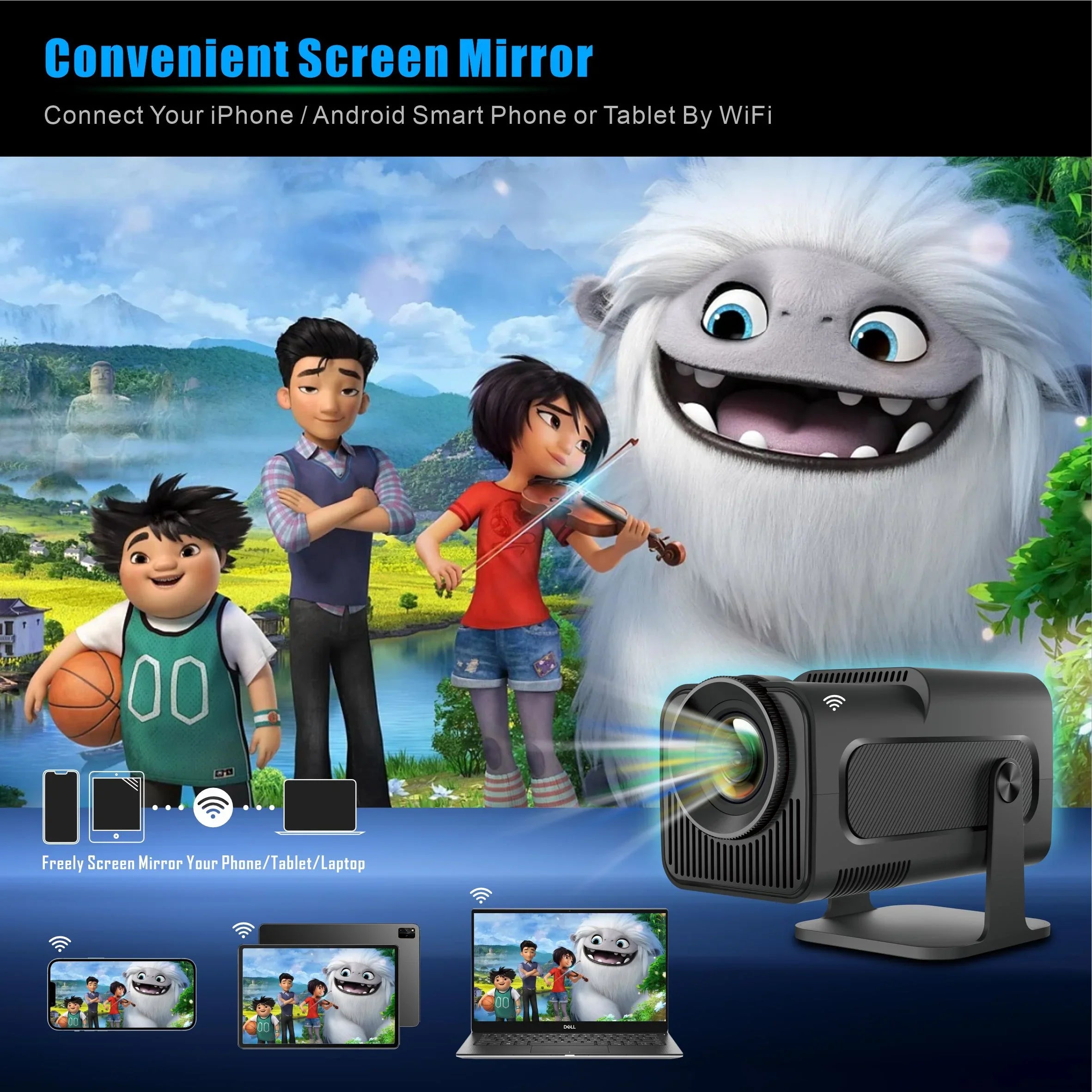 Bluetoth 6 1080P LED 11 4K Rotating HY320 Home Android Projector 5 Keystone Projector, 5G HD Yinzam WiFi 180 Native MAX Full Auto