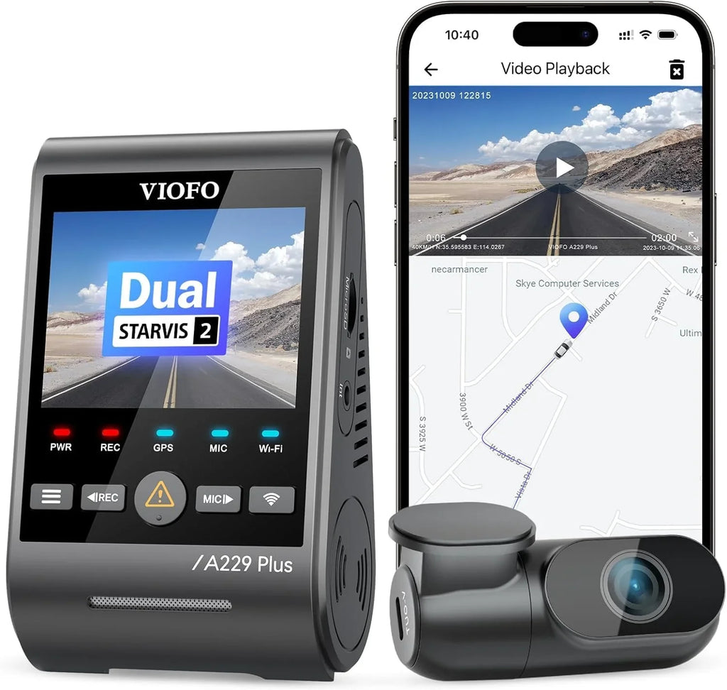 STARVIS lb Sensors, 1440P+1440P Front A229 Plus Rear with 2 2CH GPS, 1.87 Dashcam VIOFO Camera Dual