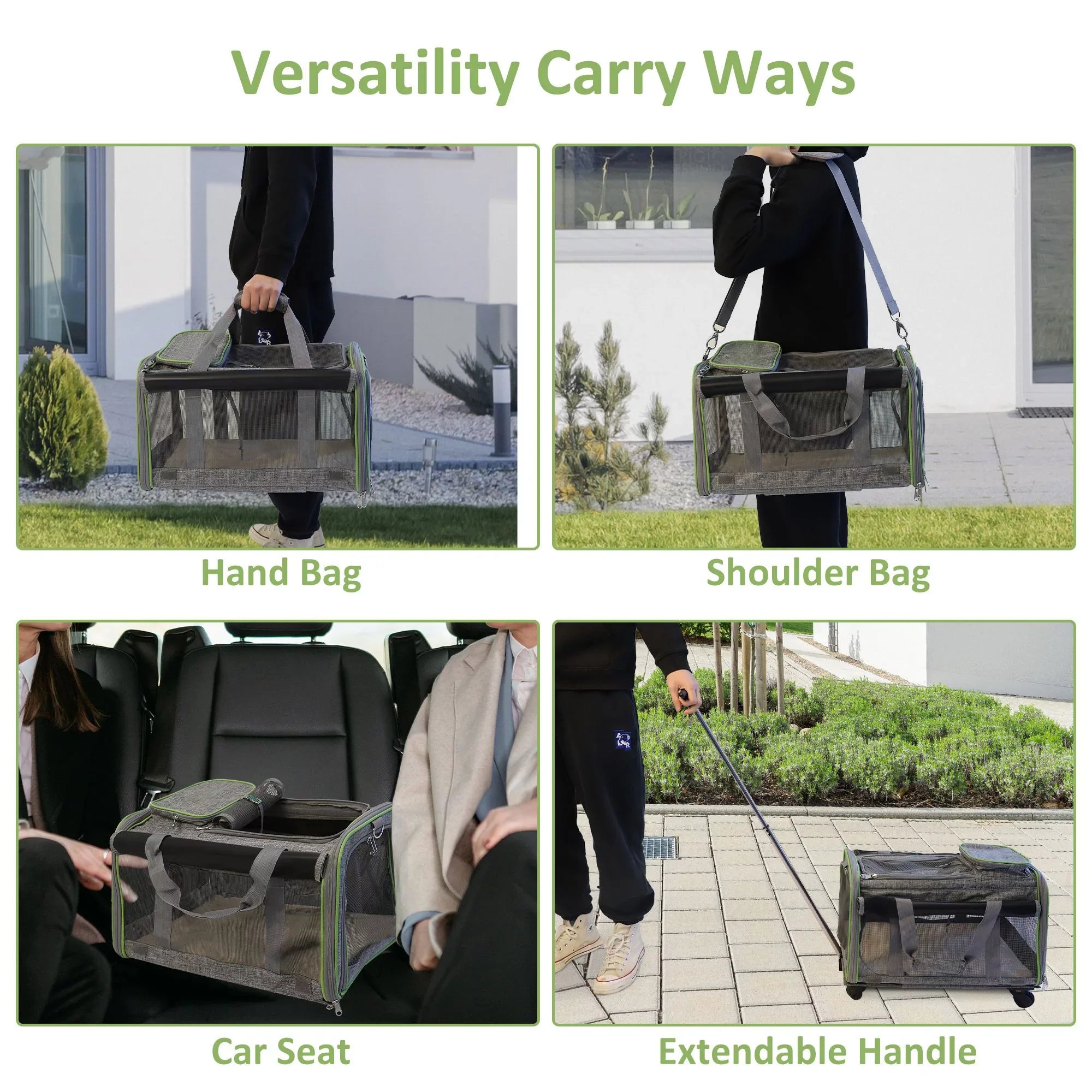Soft-Sided and Cat Wheel Carrier Dogs Removable Pet with Pet Cat Wheels Mesh Strap Airline Approved Safety with and Base, Carrier Handle, for Telescopic Dog, for Cats, Carrier &