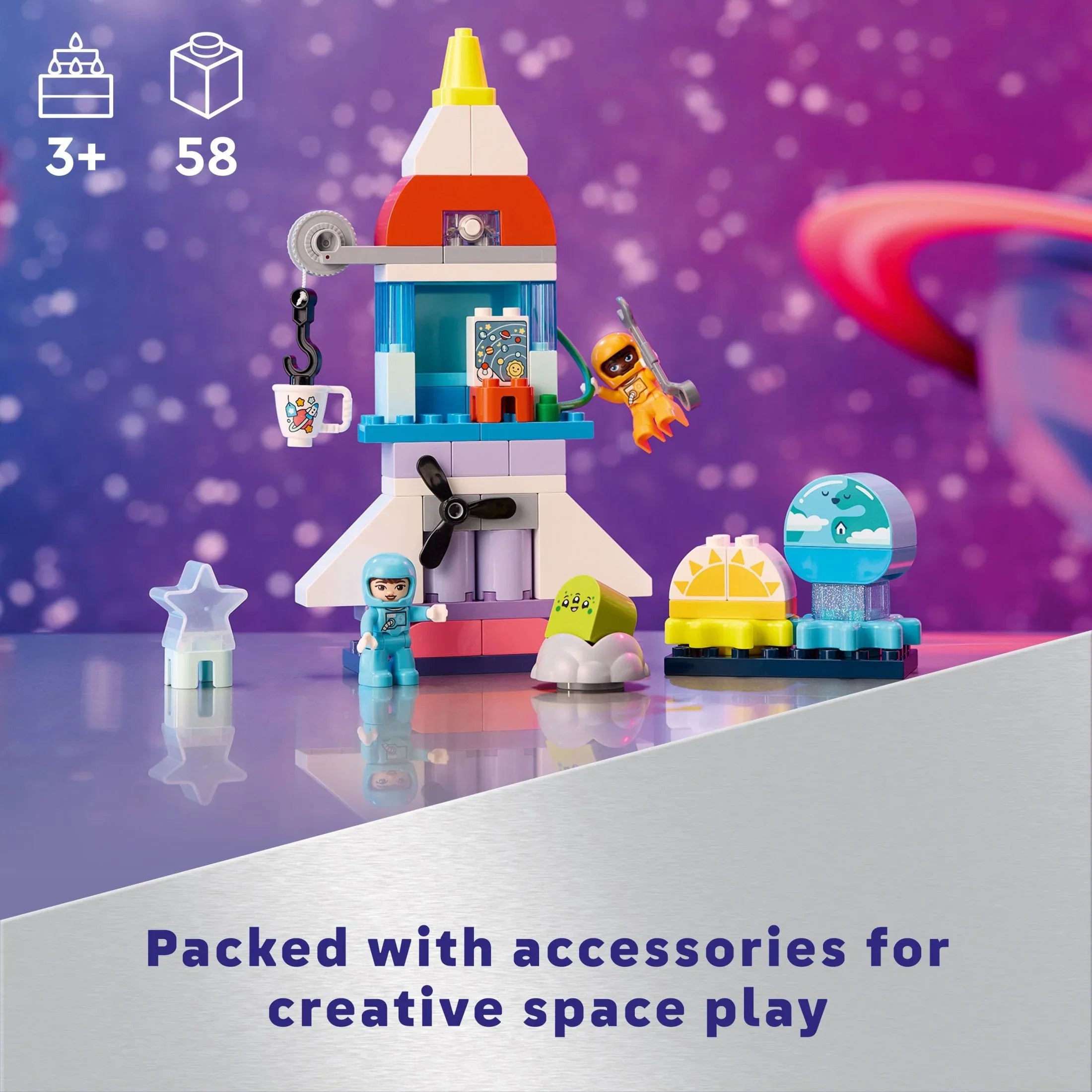 and Set, Fine Building Toy Space Educational 3 Learning Ship 3-Year-Olds Preschool Rocket in Shuttle and 10422 Up, Develops LEGO Motor Space 1 Kids’ DUPLO Skills, Kids for Discovery Adventure
