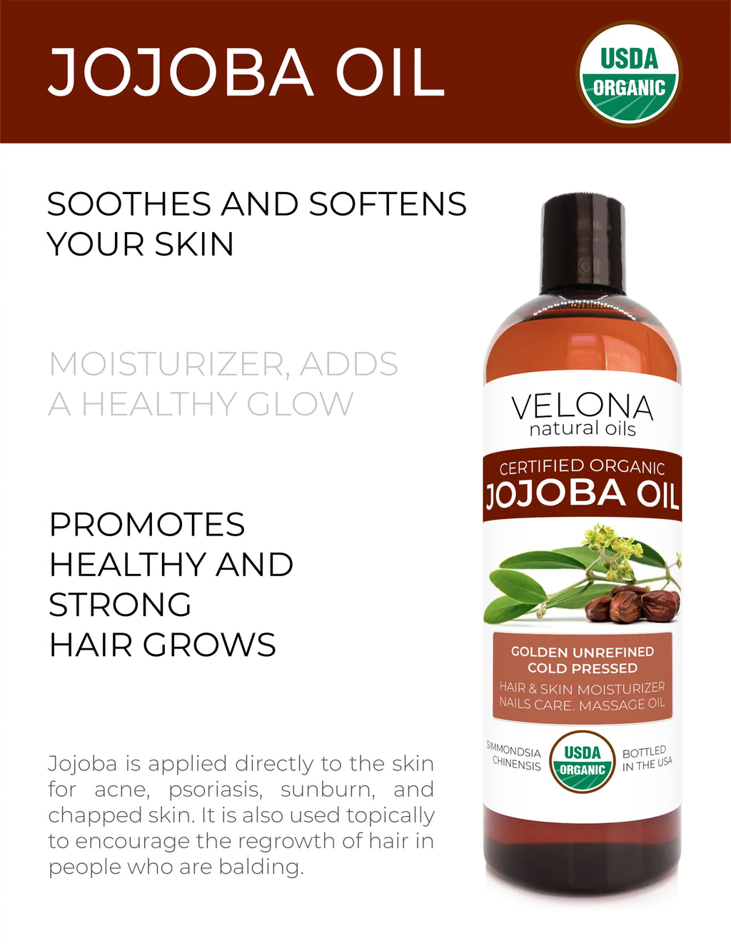Hair, | Cold and Moisturizing Natural Organic Pressed, - Jojoba Cuticles Care, Oil| Oil Hexane 100% Free | USDA lb Carrier Stretch 7 Velona Body, Marks, Pure Golden, Unrefined, Certified Skin Face,