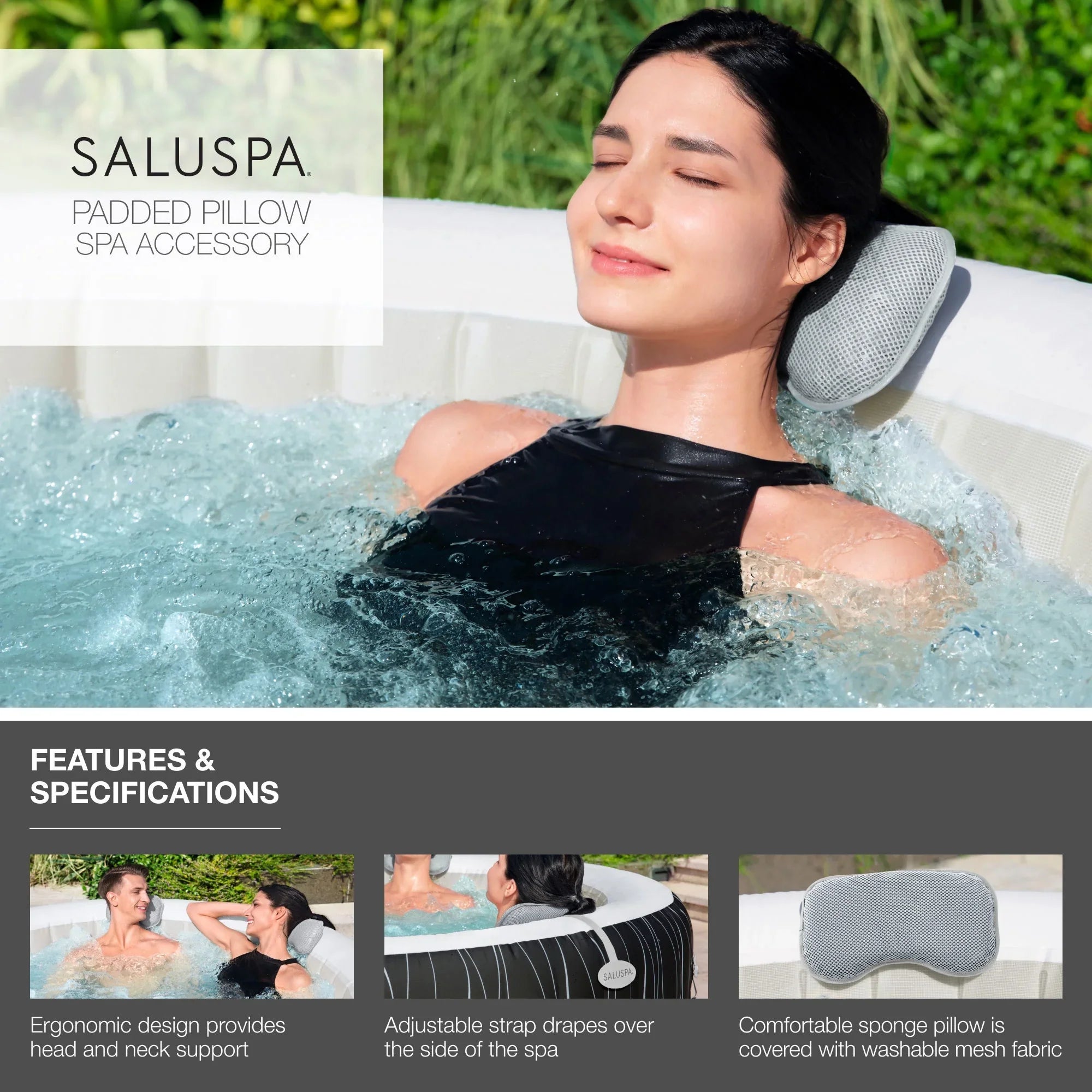 2 & SaluSpa 4 Headrest SaluSpa Coleman Pillow Tub w/Bestway Seat AirJet Hot