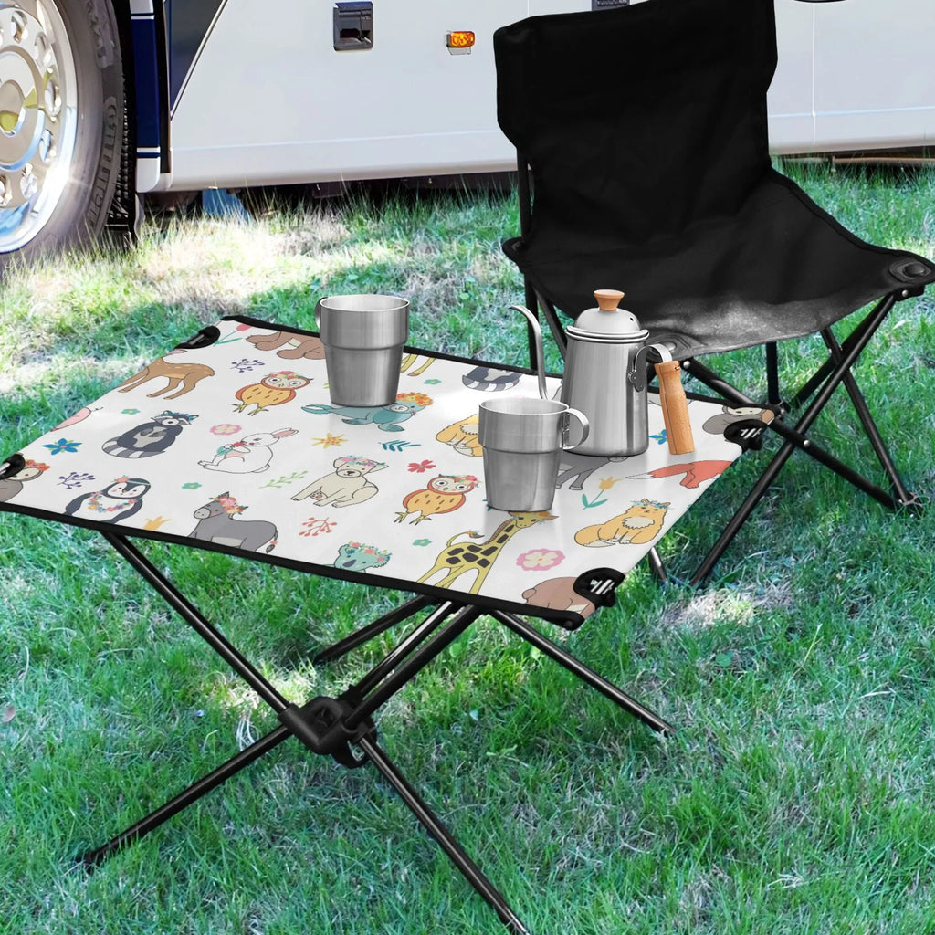 Outdoor Elephant Beach BBQ Giraffe Table Table Folding for Table Compact Fishing Portable Camping Storage Cartoon with Bag Bear Travel Fox Picnic