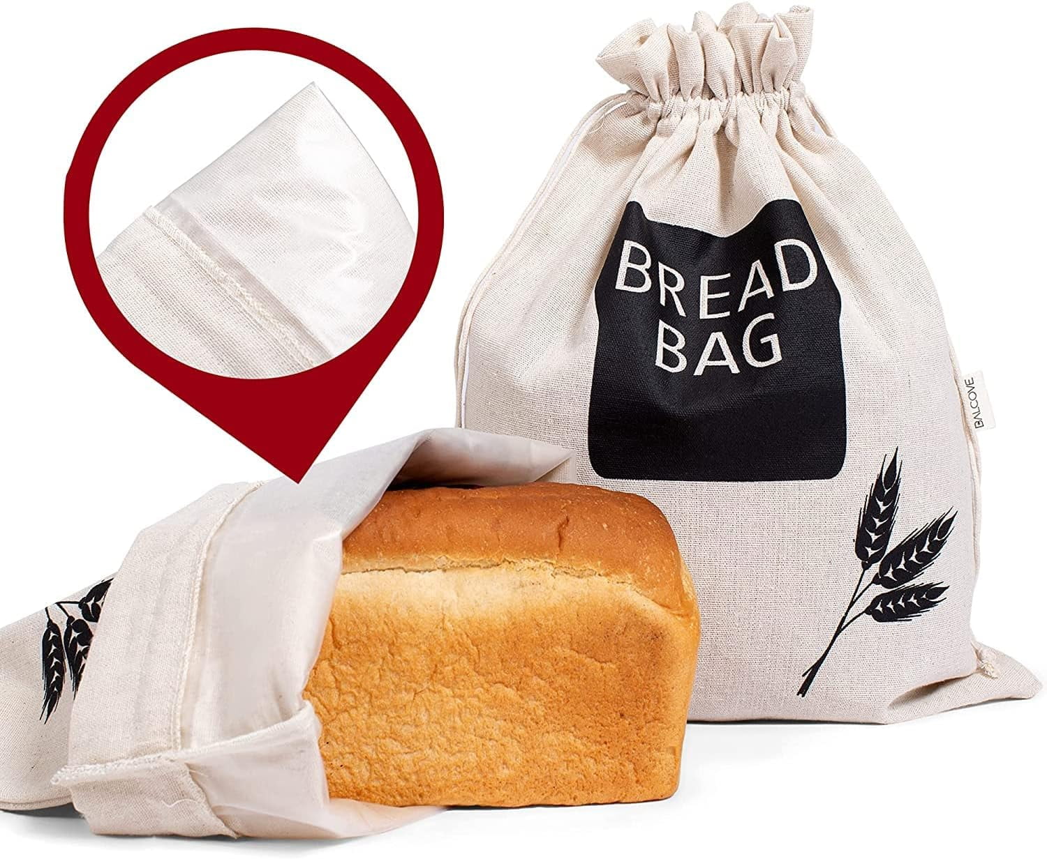 Lined, XL Plastic Bag Saver Bread for Bread X 2 - Linen Storage 17" Homemade x - & Bags Baodeli Homemade 13" Bread Reusable Cloth For Sourdough