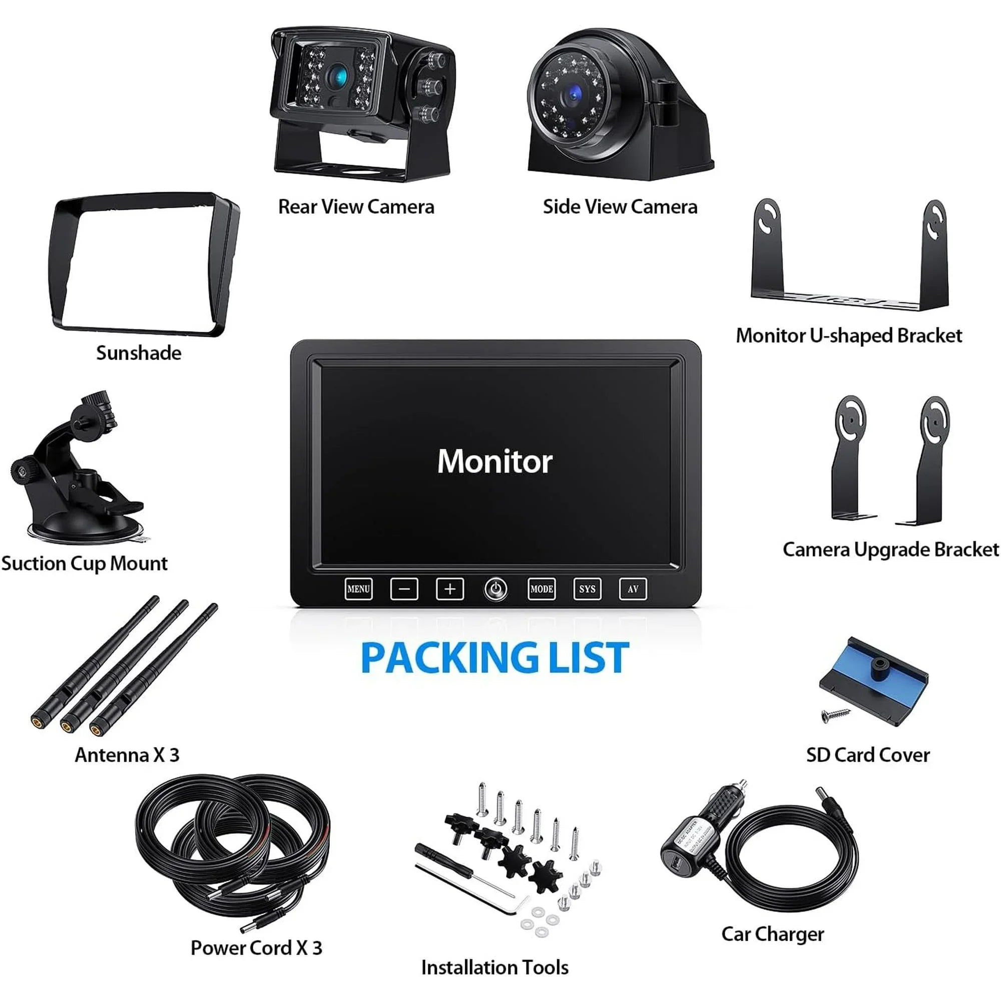 Truck RV Split Camera Touch Waterproof 2 HD Monitor, Dual/Quad DVR ZEROXCLUB 7-inch Backup Side Camera 5th View View for System Wheel,BW702 1080P Rear with Trailer Wireless Wireless IP69