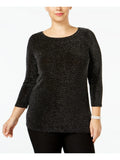 Sweater Black MICHAEL Womens 2X KORS 3/4 Sleeve Metallic Neck Plus Boat