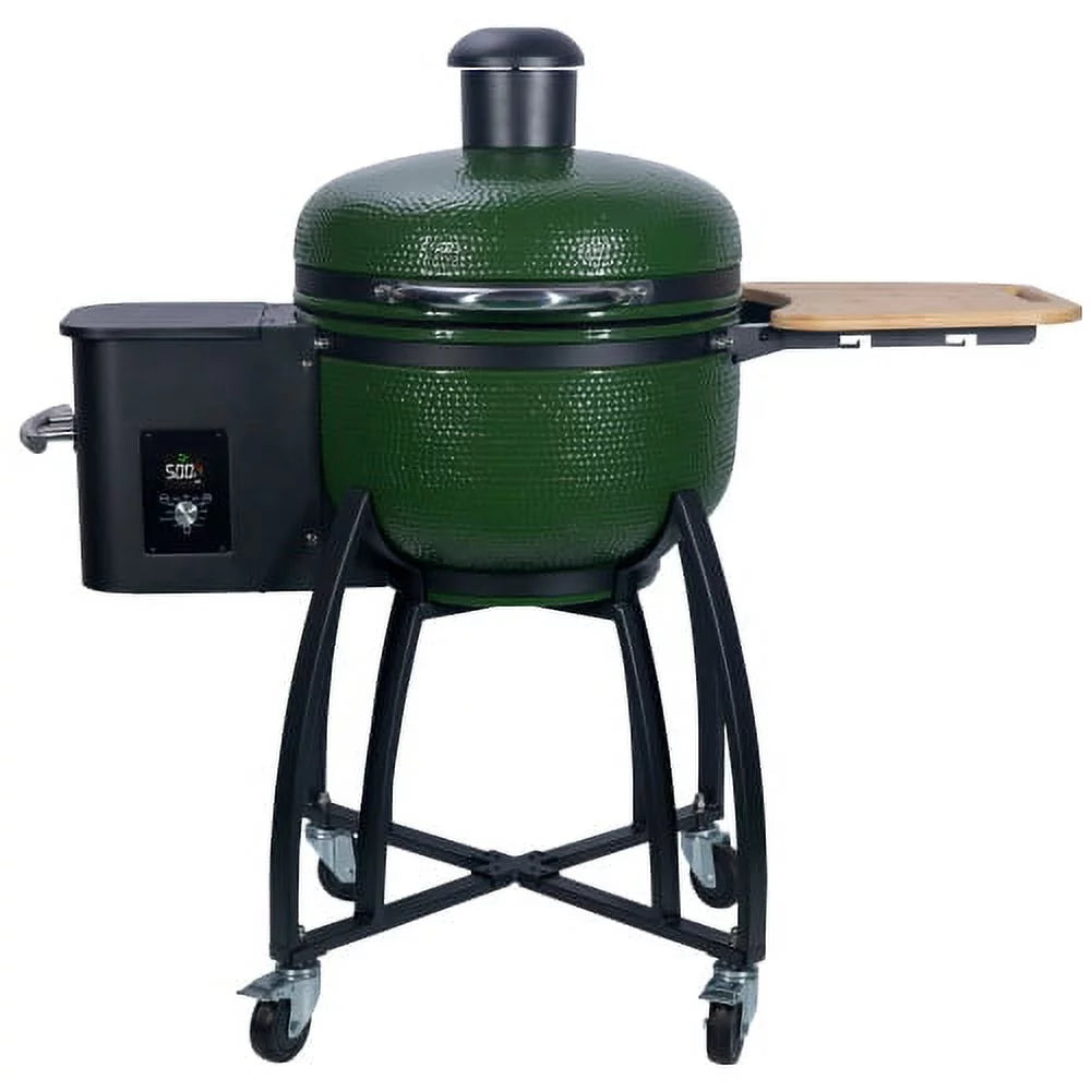 Roasted MADETEC with Smoked 19.6" Grill Outdoors BBQ diameter Patio,Green Double Ceramic 24" Pan-roasted Liner Gridiron 4-in-1 Pellet for Ceramic