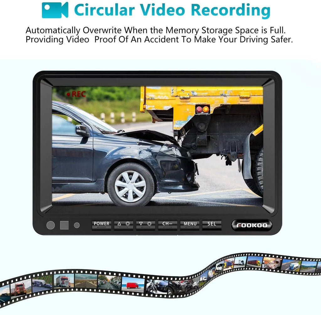 Screen Camera Parking Cameras Waterproof and Trailer(DY704) for Backup Split RV/Truck/Trailer/Bus/Semi-Trailer/Tractor/5th DVR Rear Reversing View System, 7'' Monitor Fookoo HD Lines with Wheel
