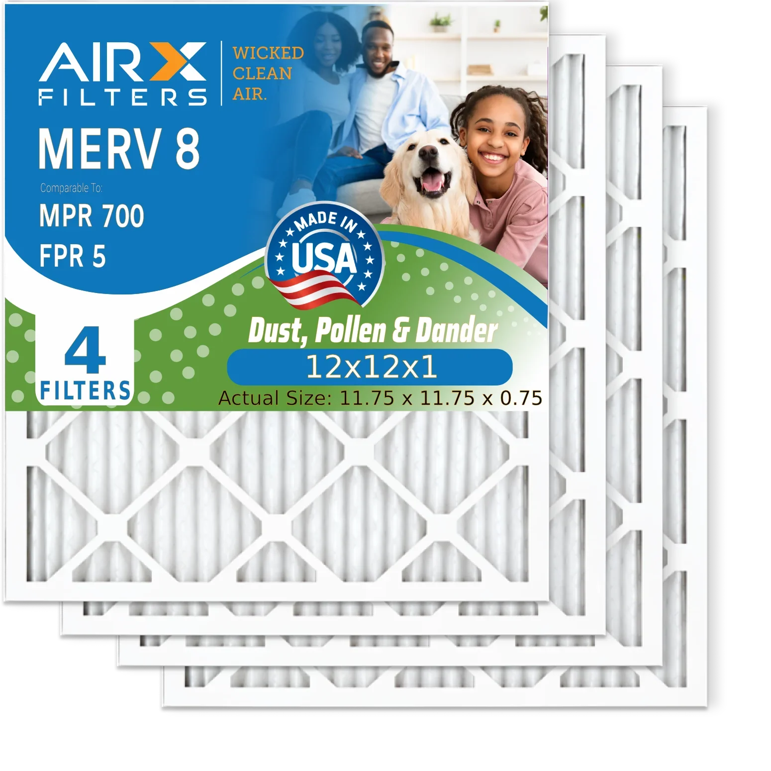 Electrostatic 5 Premium 12x12x1 MERV Air Comparable USA Pack FILTERS Pleated 12x12x1 8 Filter Made 4 MPR Furnace Conditioner AIR. AC Filters HVAC 700 FPR WICKED to Filter by & CLEAN AIRX Air