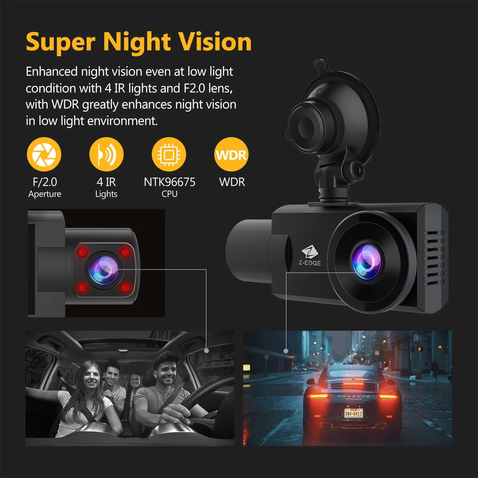 and Dash Cam Dash Inside New Version WiFi Z-Edge Cam, Front Z3Pro Dual 2K+1080P