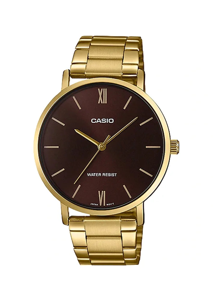 Dial Gold Burgundy Casio MTP-VT01G-5B Minimalistic Watch Tone Analog Men's