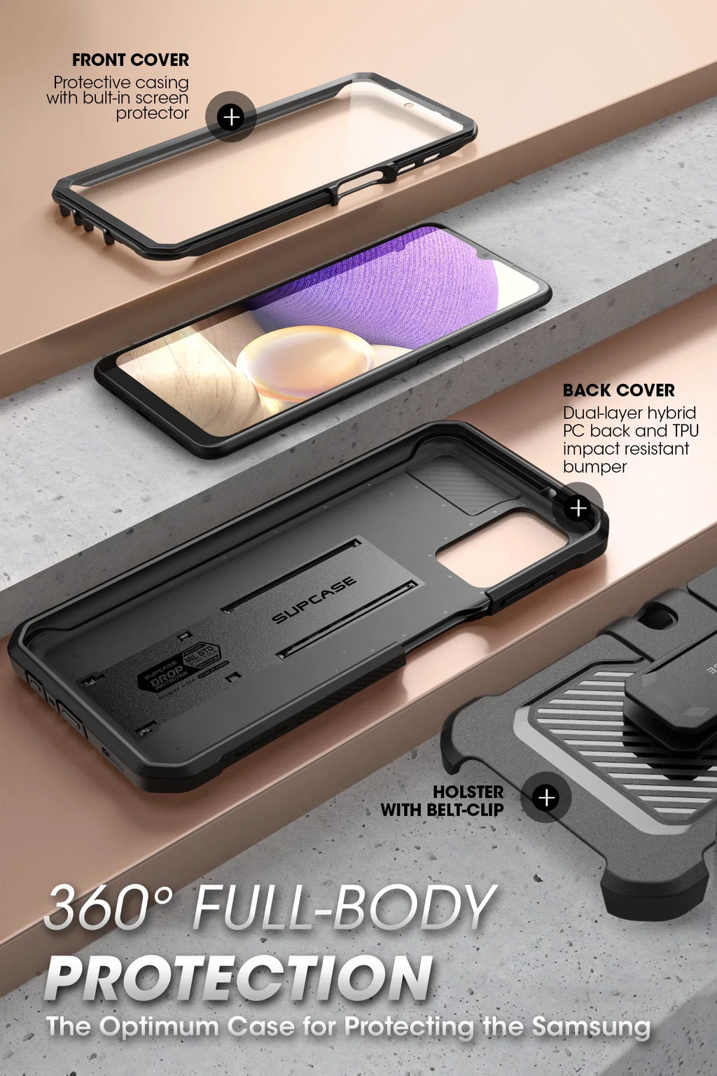 for Designed Case Built-in Version], Unicorn Beetle 4G SUPCASE Samsung Pro Rugged Galaxy Fit Series A32 with Kickstand Screen 5G Full-Body Holster Protector & (Black) Case [Not