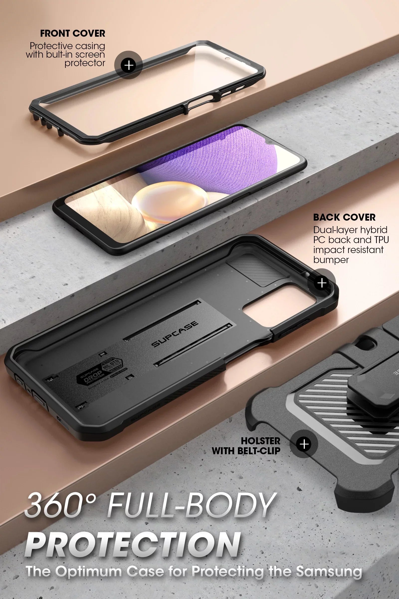 for Designed Case Built-in Version], Unicorn Beetle 4G SUPCASE Samsung Pro Rugged Galaxy Fit Series A32 with Kickstand Screen 5G Full-Body Holster Protector & (Black) Case [Not
