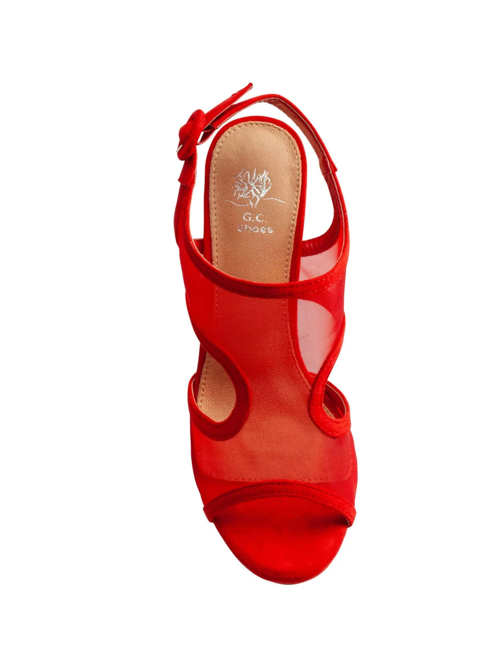 Red 7.5 Cutouts Toe Side Buckle Heel G.C. SHOES Womens Slingback Round Block Claire Mesh Adjustable Sandal Padded