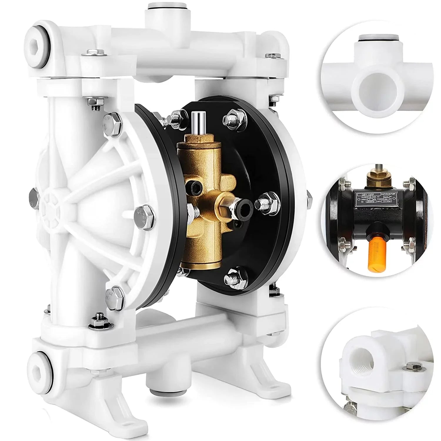 Outlet inch Nitrile Waste for Use by Rubber 12 Pneumatic GYZJ Double GPM Max Oil Chemical Industrial Cast Air Diaphragm Iron Transfer Operated Dual 115 PSI QBK-15 Dissepiment Pump 1/2 PTFE