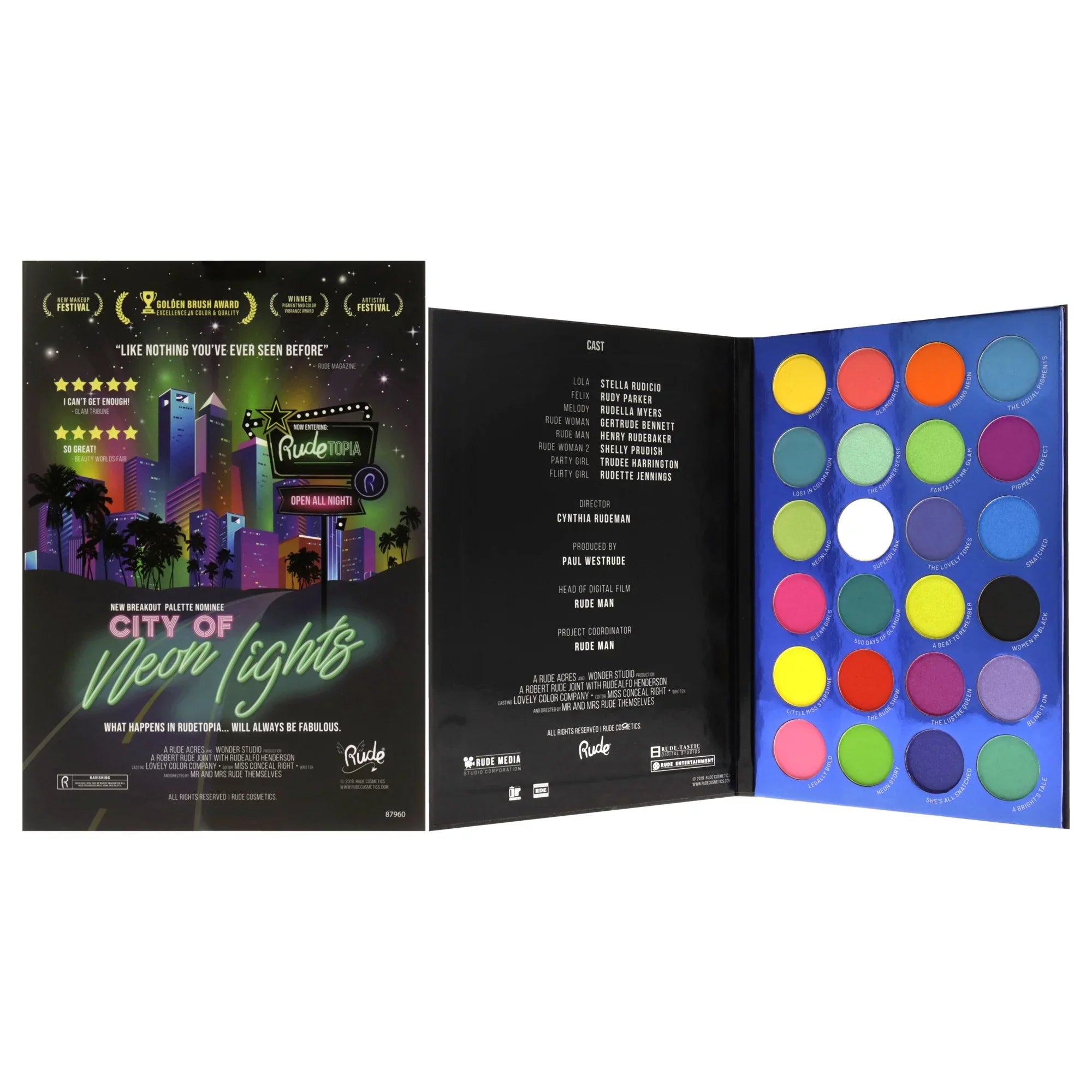 '- 24 Palette 0.63 Eyeshadow of Lights Cosmetics and Vibrant , Neon Pigment Rude Eye Shadow oz City