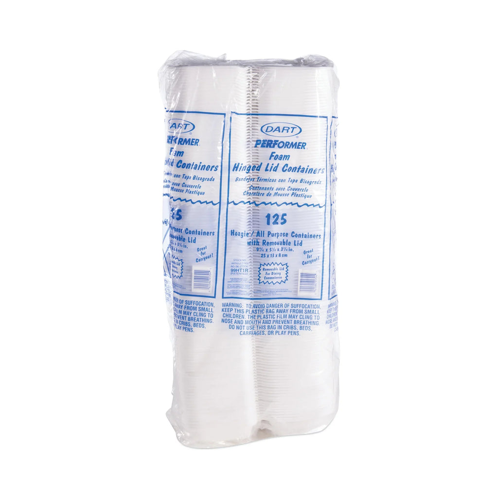5.3 with 9.8 4 x Foam Removable 3.3, 125/Bag, Container Hinged White, Lid x Dart Bags/Carton Lid, Hoagie -DCC99HT1R Container,