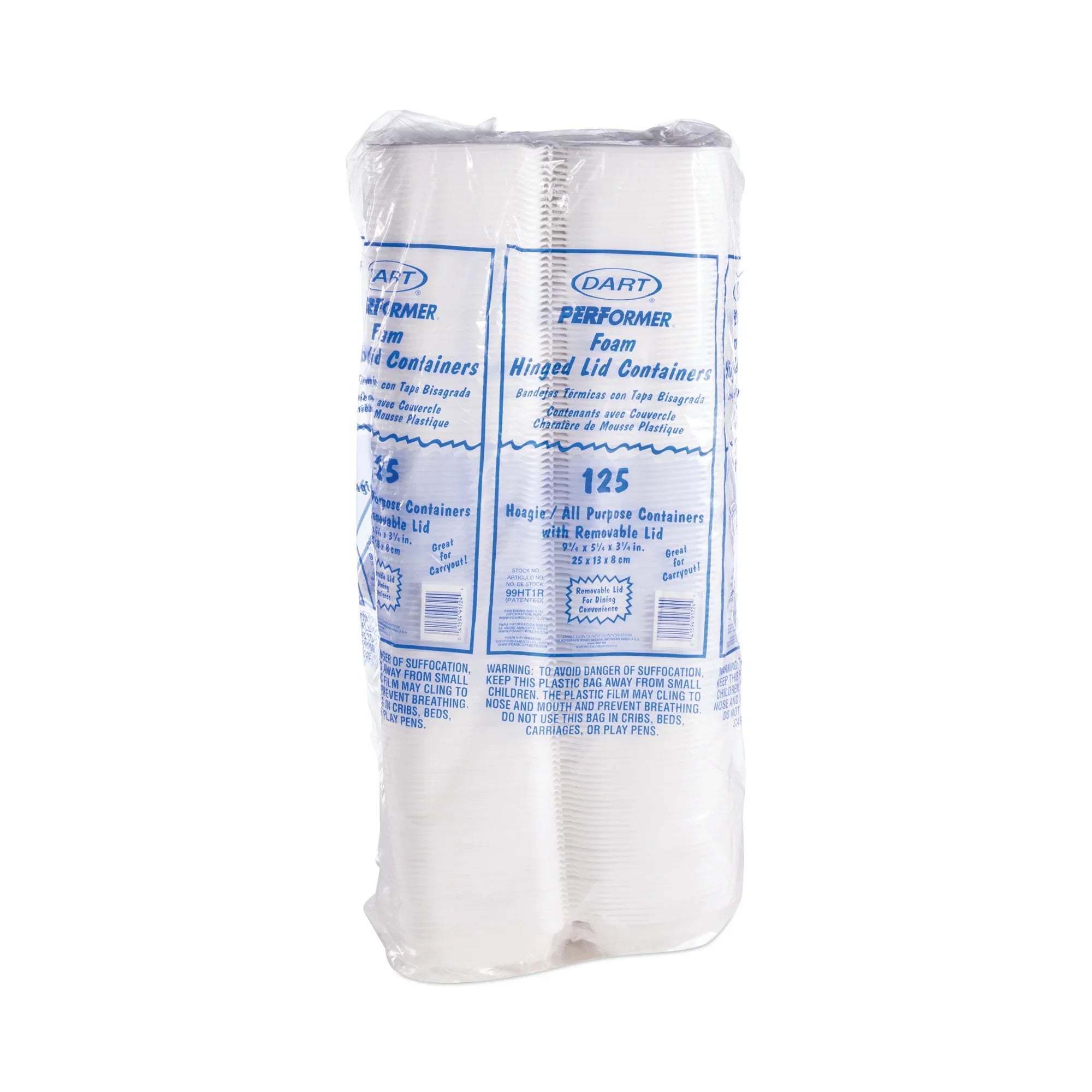 5.3 with 9.8 4 x Foam Removable 3.3, 125/Bag, Container Hinged White, Lid x Dart Bags/Carton Lid, Hoagie -DCC99HT1R Container,