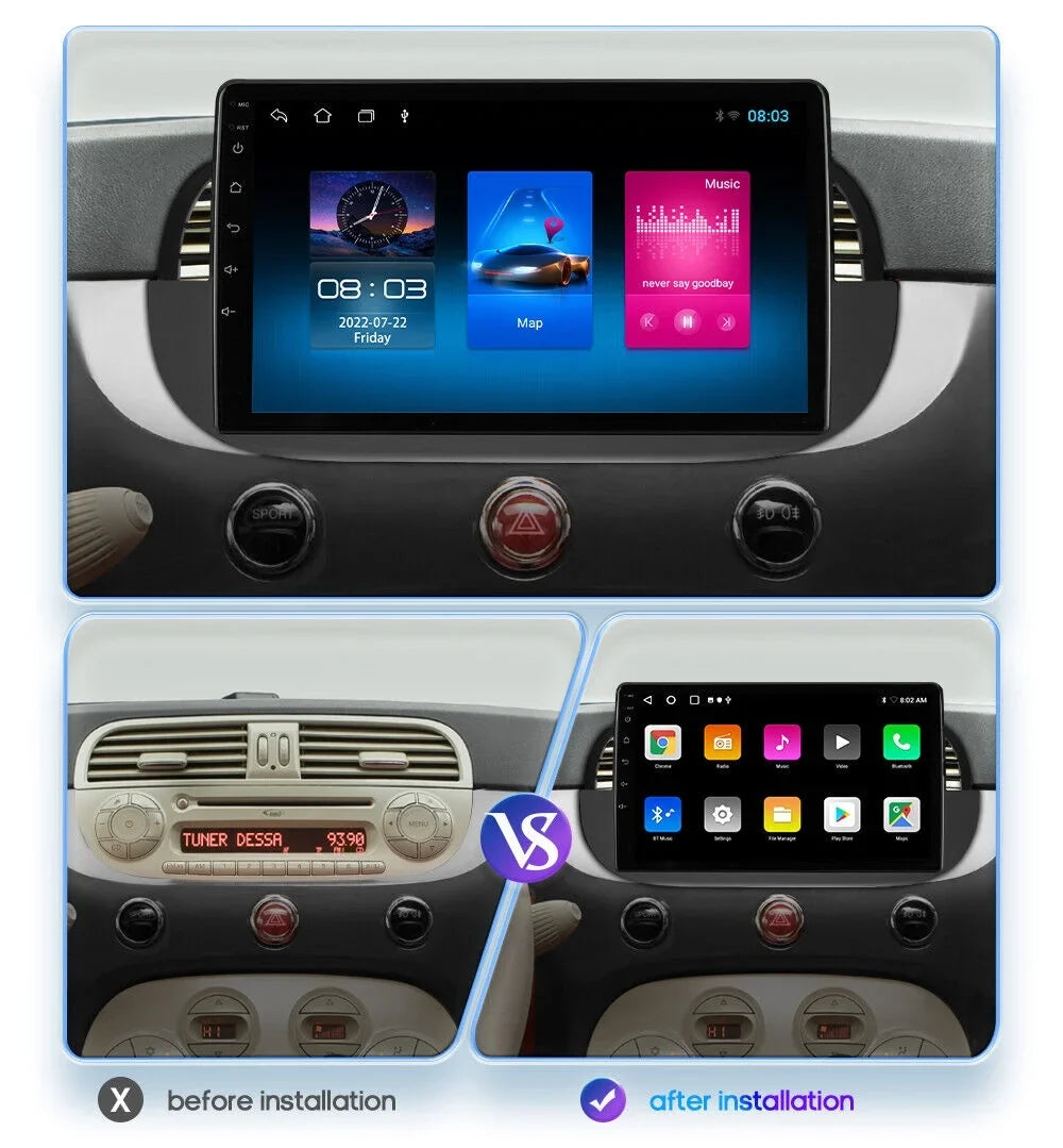 Stereo Backup GPS Camera WIFI Auto AHD Fiat DSP 500 For Radio Android Carplay 9" Navigation Car 3+32GB 2007-2015