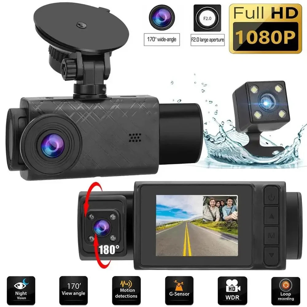 Rearview 3 Car Cameras Clear Auto Recorder Driving Car Car Dash 2in Recorder Video Recording Mirror Cam Safety Multi-Language Gecheer