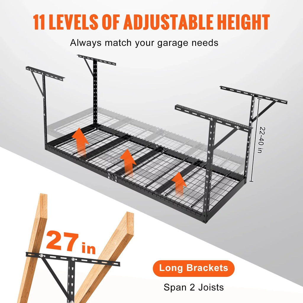 Storage Rack Overhead Garage BENTISM Rack Black 600lbs Ceiling 36x96in Adjustable