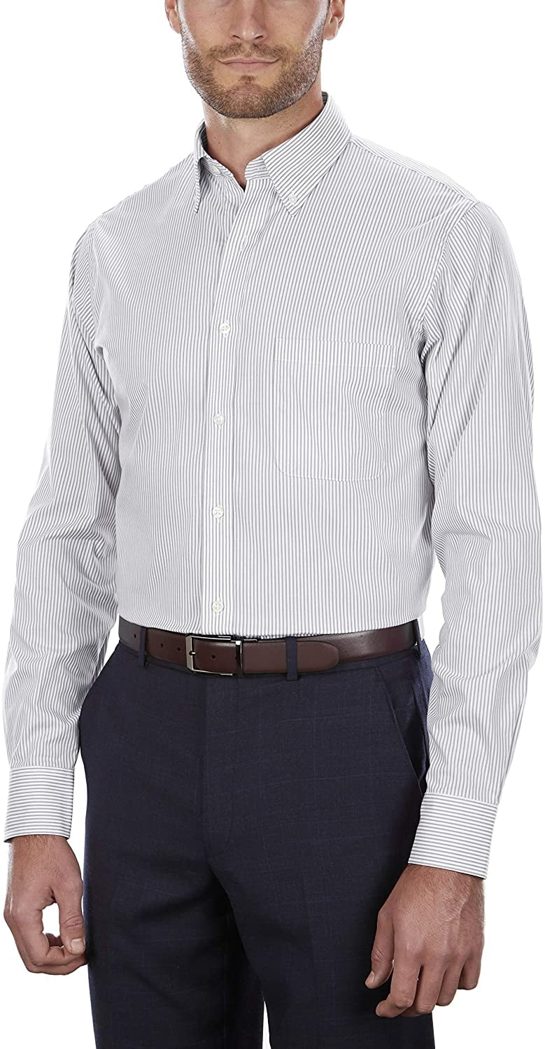 Dress Shirt 16.5 Pinpoint Neck Mens Heusen Iced Regular Sleeve Van Fit Stripe Grey 34-35