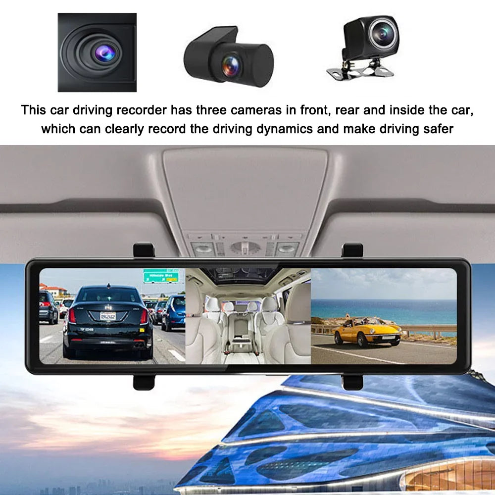 Cam Cameras 2.5K Car Car Video OWSOO 12in Mirror Car Recorder Clear Screen Driving Dash 3 Rearview Touched Auto Recorder Carplay Recording
