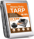 Extra Duty Mil, 16 with UV Resistant, Reinforced 100% Tear X Tarps Grommets Tarp Camping, Fade & Waterproof 20?, Heavy for Boat(Silver/Black) Patio, Outdoor 12? Pool, Thick Roof, Blocking,