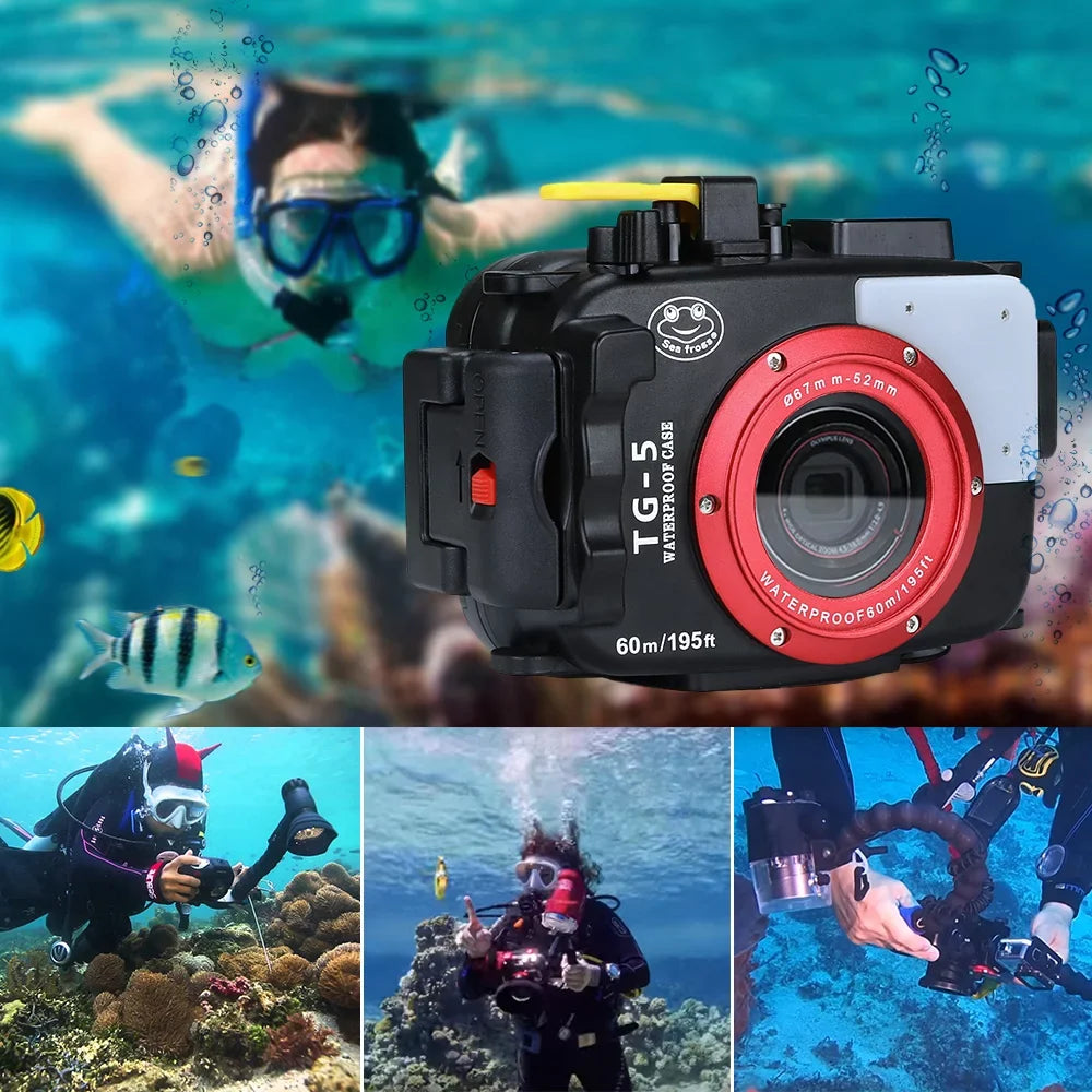 for Shell 60m/195ft Replacement Olympus Diving Case TG-5 Sea Protective frogs Housing Camera Underwater Waterproof Camera