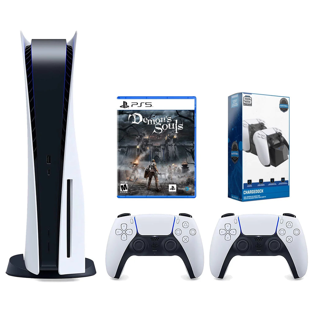 Dual Charge White Bundle 5 Playstation Controller Version and with Controller, Demon's Extra Souls Surge Sony Dock Console Disc