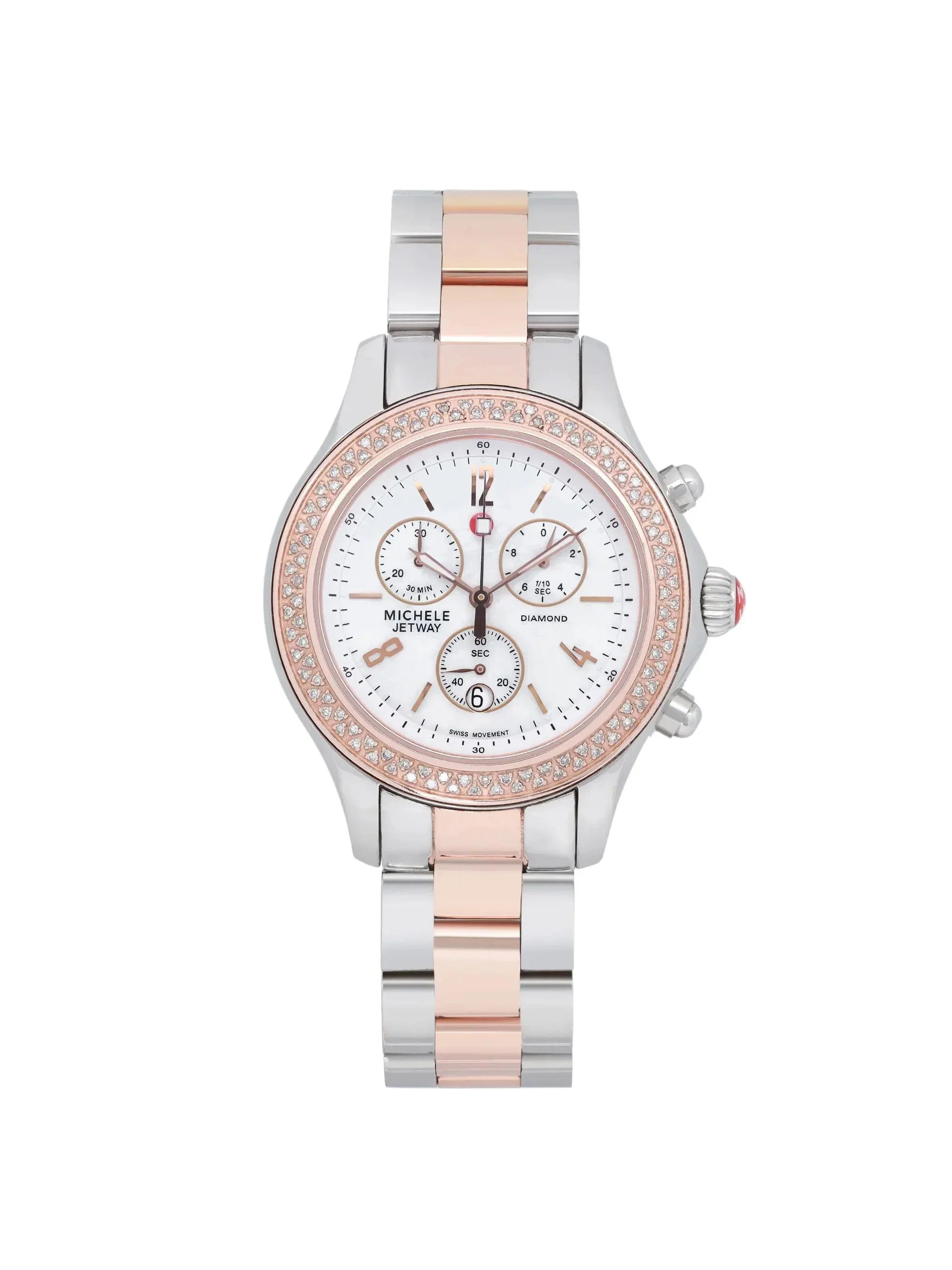 Watch 40mm Michele Steel Quartz Diamond MWW17A000017 0.50cttw Jetway Ladies