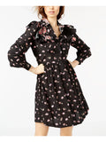 Sleeve STUART JILL L Printed Black Dress Womens Shirt Ruffled Long