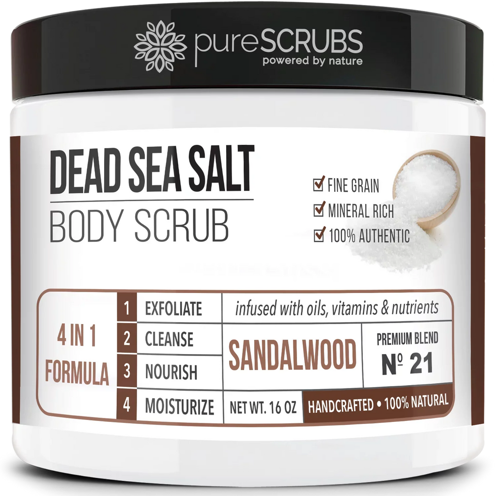 FREE & SANDALWOOD Organic Mini Infused 16oz Spoon, & Loofah Sea Oils Bar Nutrients - Large Dead Body Salt BODY Scrub Premium Soap Wooden Organic - pureSCRUBS SCRUB Pure Essential + Exfoliating Set