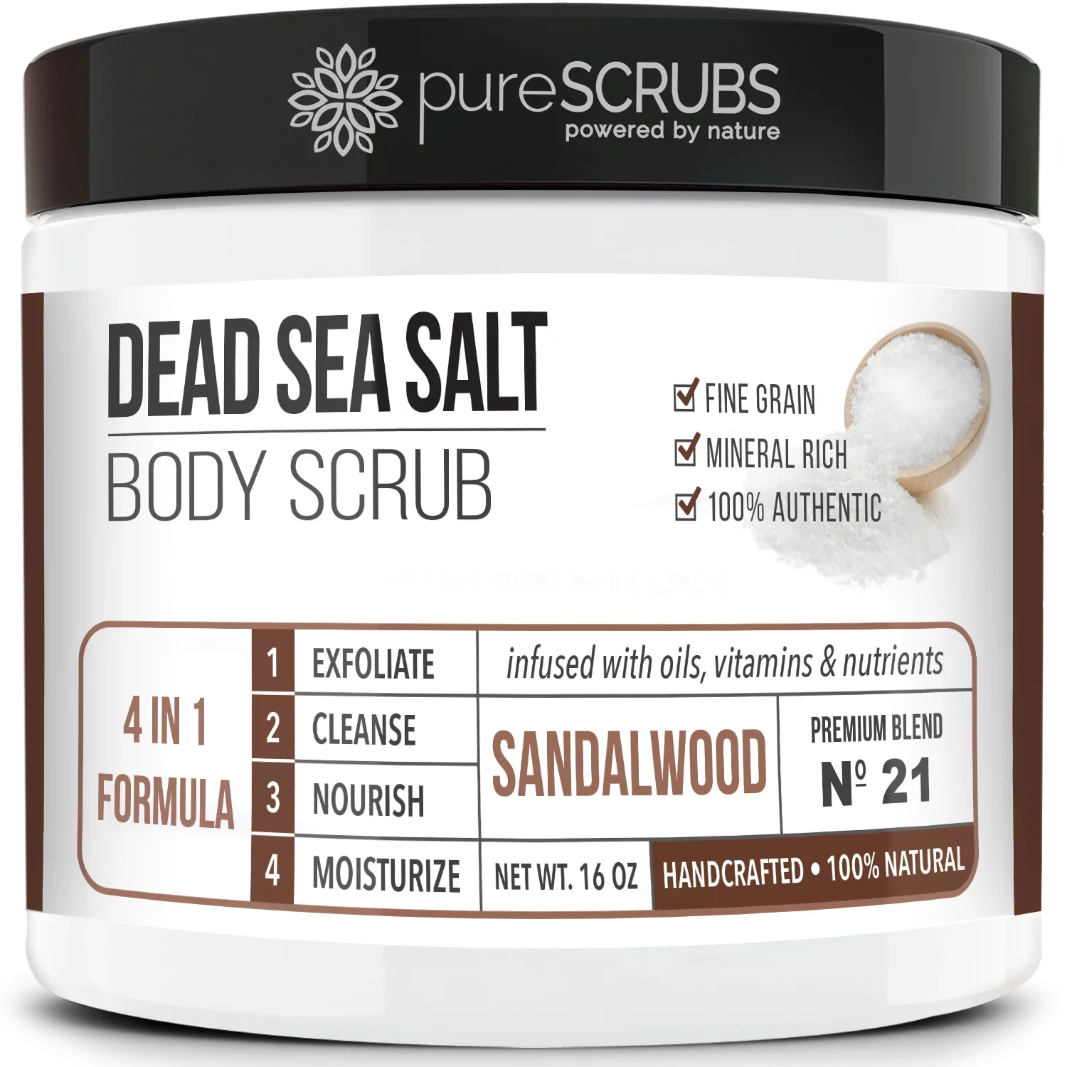 FREE & SANDALWOOD Organic Mini Infused 16oz Spoon, & Loofah Sea Oils Bar Nutrients - Large Dead Body Salt BODY Scrub Premium Soap Wooden Organic - pureSCRUBS SCRUB Pure Essential + Exfoliating Set
