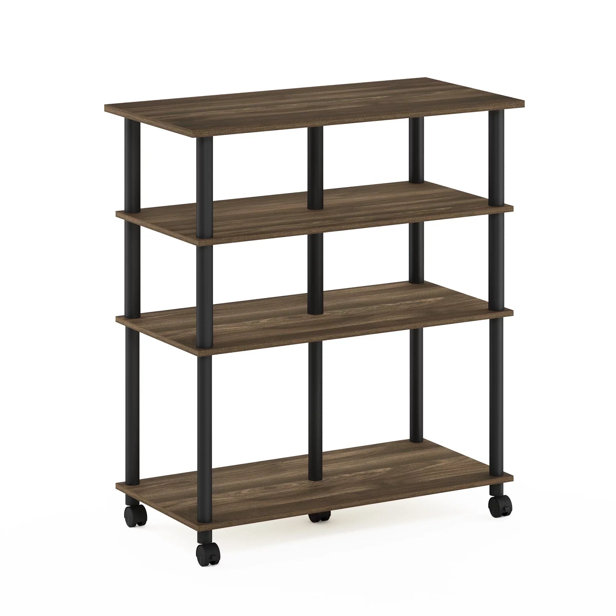 Rolling Island Walnut/Black Kitchen on Columbia wheels, Furinno Helena 4-Tier