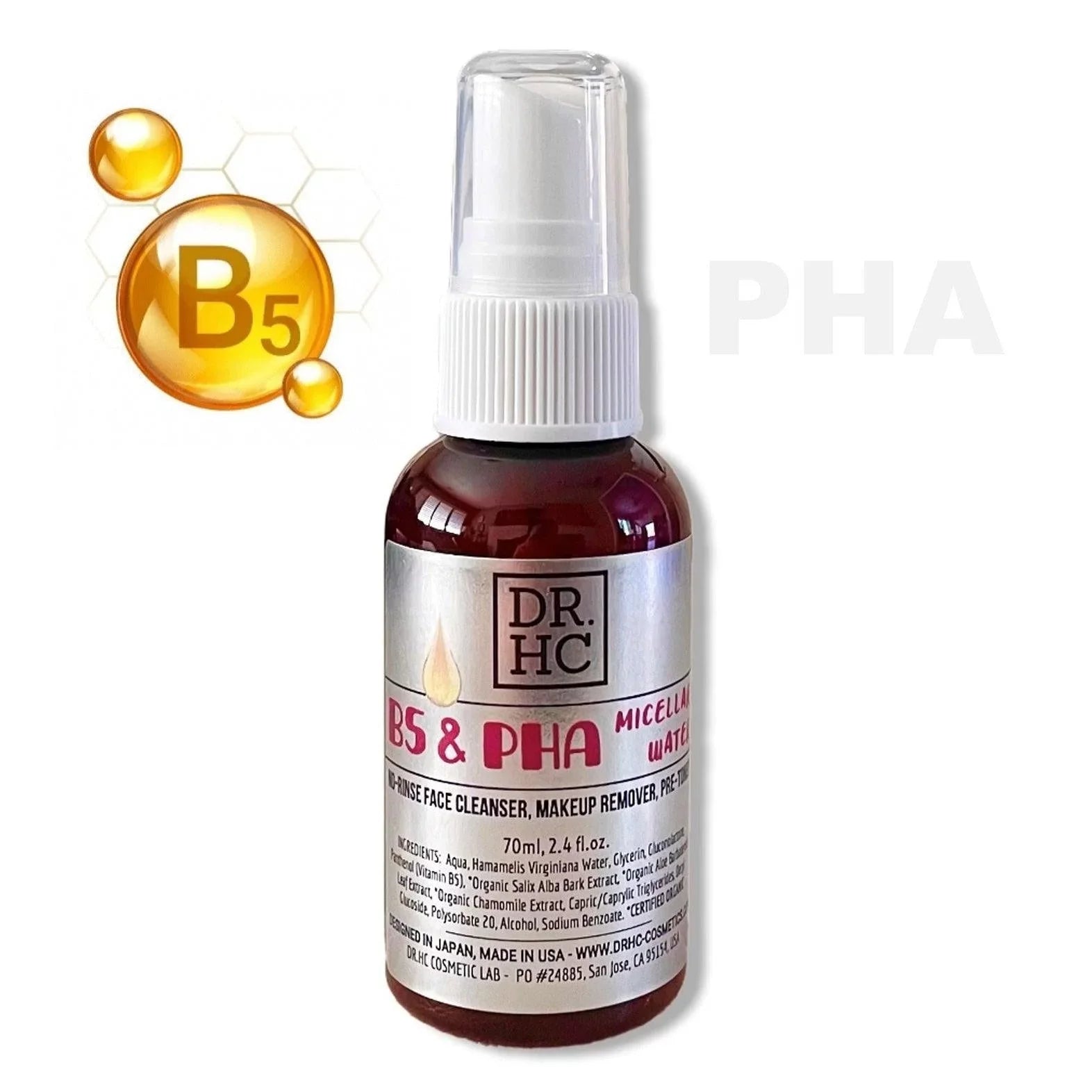 fl.oz.) Micellar FROM: (No-rinse SHIP & PHA Cleanser Pre-Toner) Pore DR.HC USA Anti-acne, (Anti-sebum, Anti-aging...) Water Remover, clearing, B5 (70ml, Makeup & Face 2.4