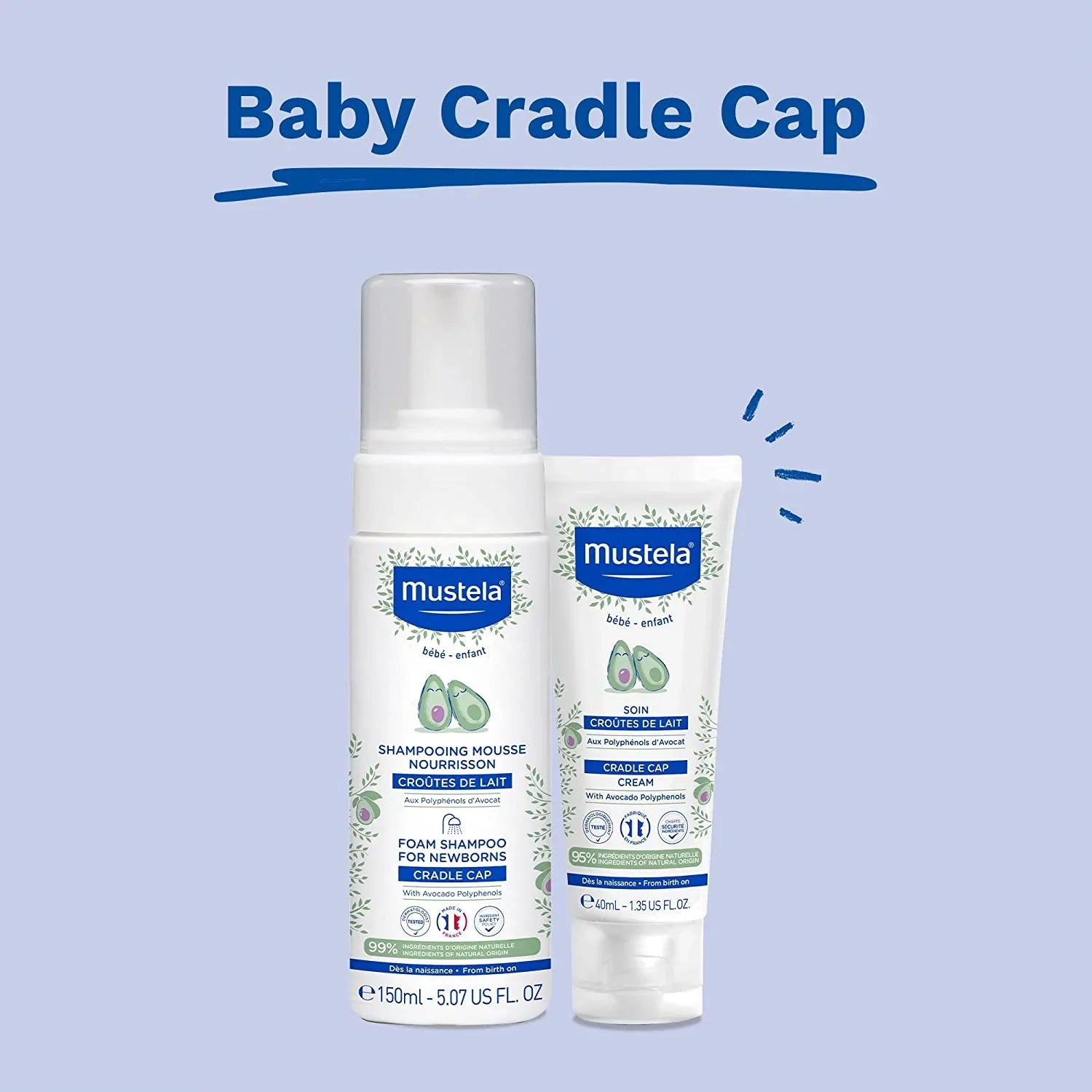 for oz. - Shampoo with Newborn 5.07 Baby fl. Tear-Free & - Shampoo Cap Foam Natural Cradle Fragrance-Free Mustela - Avocado