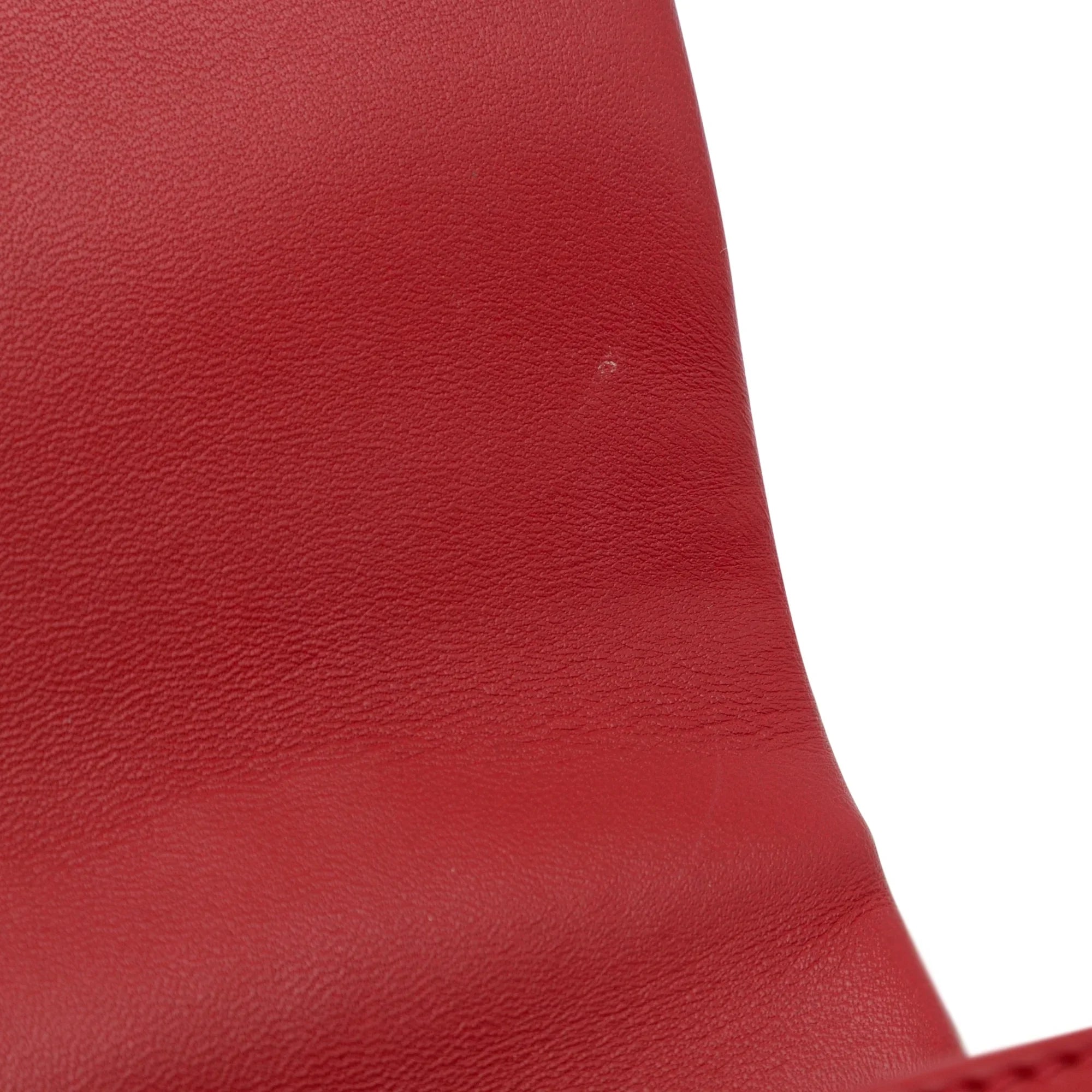 Bag Satchel Unisex Easy Pre-Owned Lambskin Carry (Good) Flap Authenticated Small Leather Chanel Red
