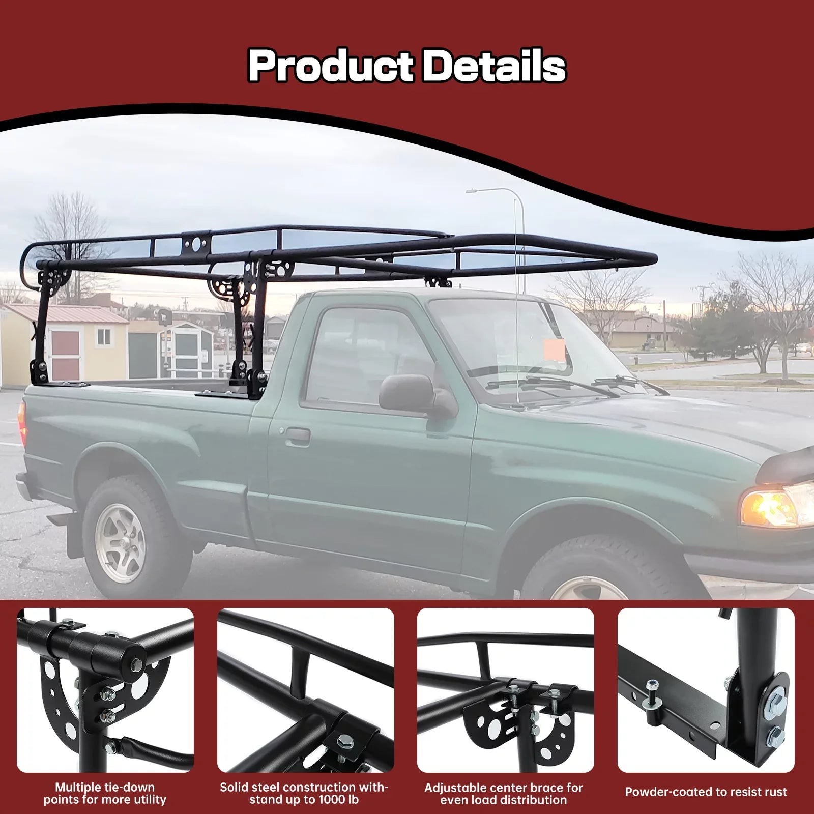 Long Bar Over-Cab LBS 60 Contractors Lumber Inch 1000 Rack Rack Pickup Cab Ladder Adjustable Truck Kayak Side Kojem Bed Universal