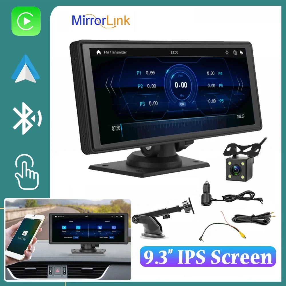 Auto Bluetooth Stereo,Newest Bluetooth/FM Portable Player with Car with Unit Camera Screen Carplay&Android Stereo FM Navigation 9.3 Inch Car Wireless Touch TF Transmitter,AUX, Synchronization/Rear